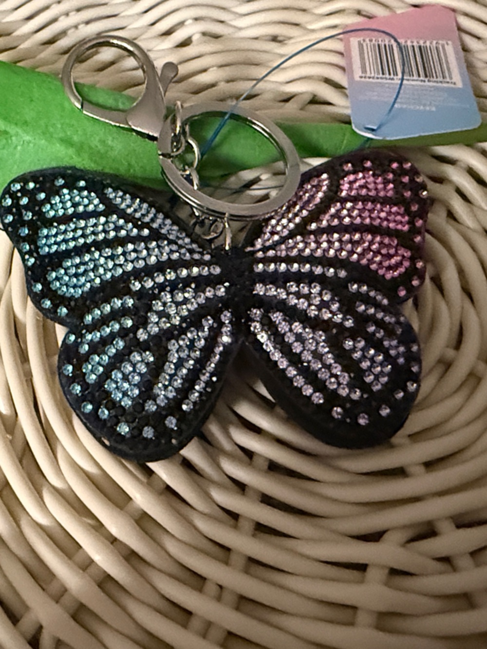 🍂NEW🍁Rhinestone Butterfly Key & Card Holder Charm - Blue/Pink